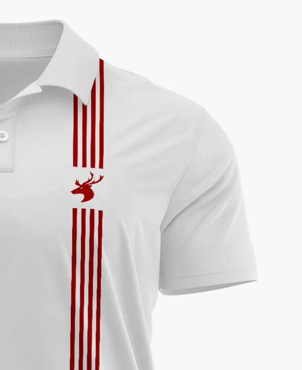 White Polo with Collar Printed Cotton T-shirt - Image 2