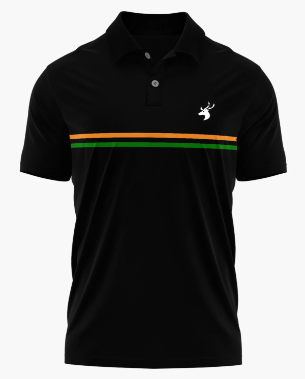 Black Polo with Collar Printed Cotton T-shirt