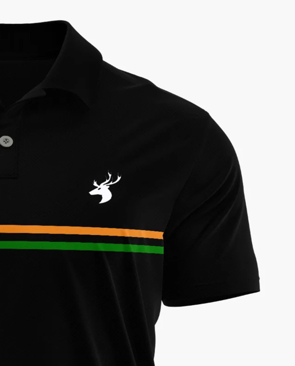 Black Polo with Collar Printed Cotton T-shirt - Image 2